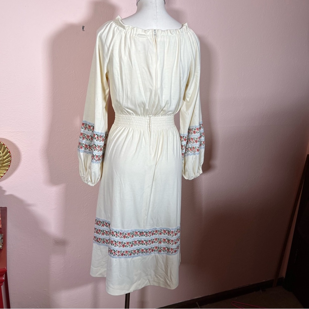 Vintage 1970 Bohemian Prairie Yves Jennet Cream Rose floral Cottagecore Dress M - Picture 16 of 17